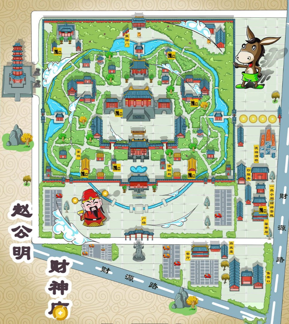 阳明寺庙类手绘地图